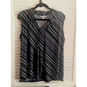 Dana Buchman Women’s XL Monochrome Striped Sleeveless Top Shell Mock Knot Neck